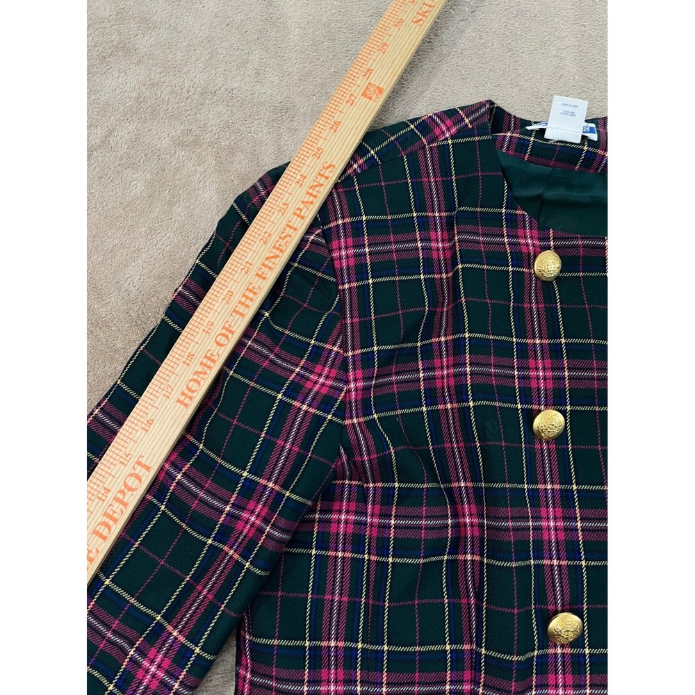 Vtg Pendleton Wool Skirt Suit Set Women 16 Green Pink Plaid Blazer Pleated Skirt - Picture 11 of 16
